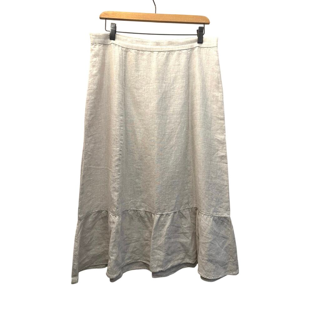 Wilfred Aritzia Organic Linen Maxi Skirt Ruffle Hem Beige Natural Side Zip Sz 12